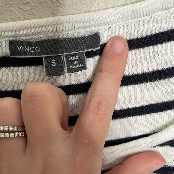 Vince Stripe Gray Trim Long Sleeve Shirt Small - Picture 4 of 7